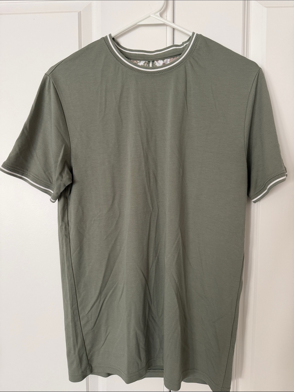 Denim & Flower Olive Green Short Sleeve Crew Tee with Contrast Trim